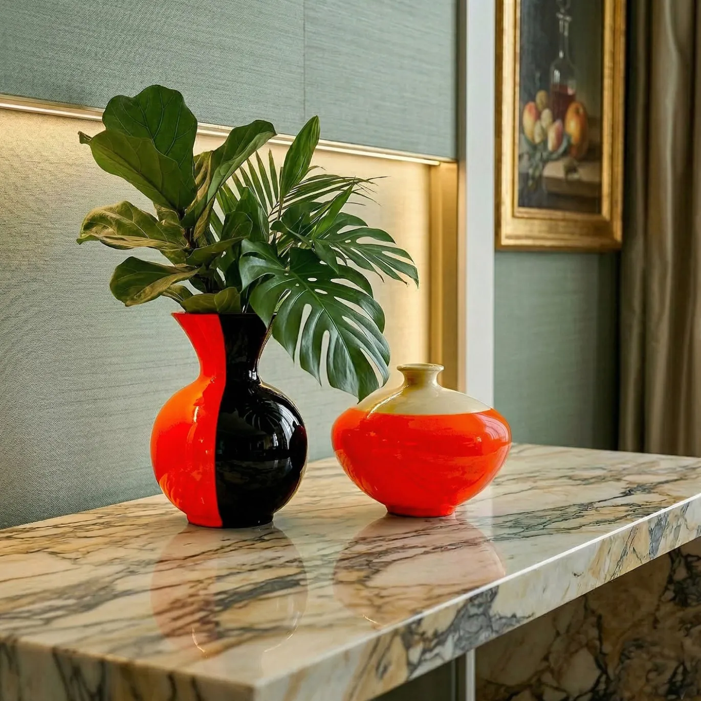 Vaso Pole Position in ceramica arancione e giallo zabaione