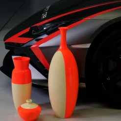 Vaso Pole Position in ceramica arancione e giallo zabaione