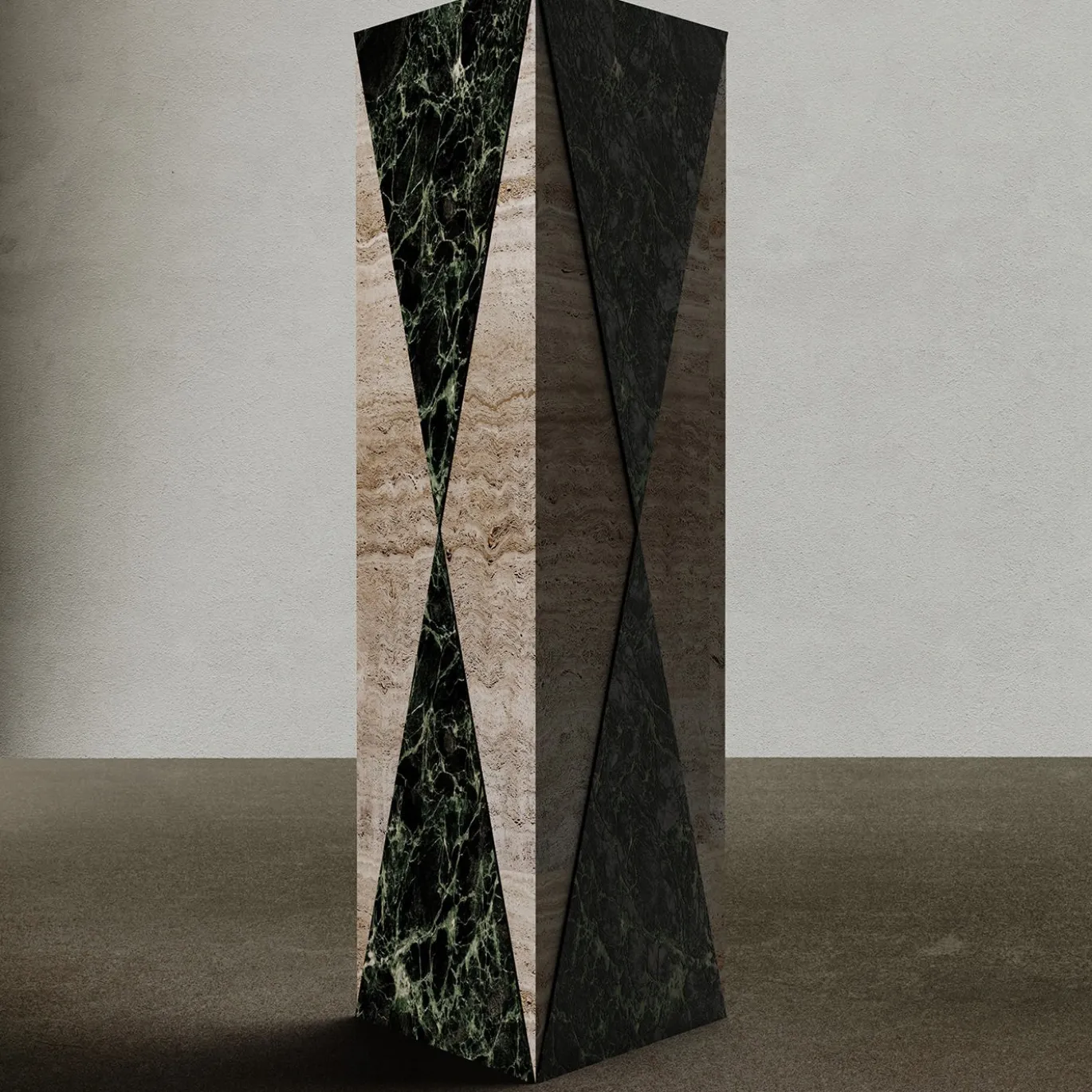 Vaso Polimelus Verde Alpi e Travertino