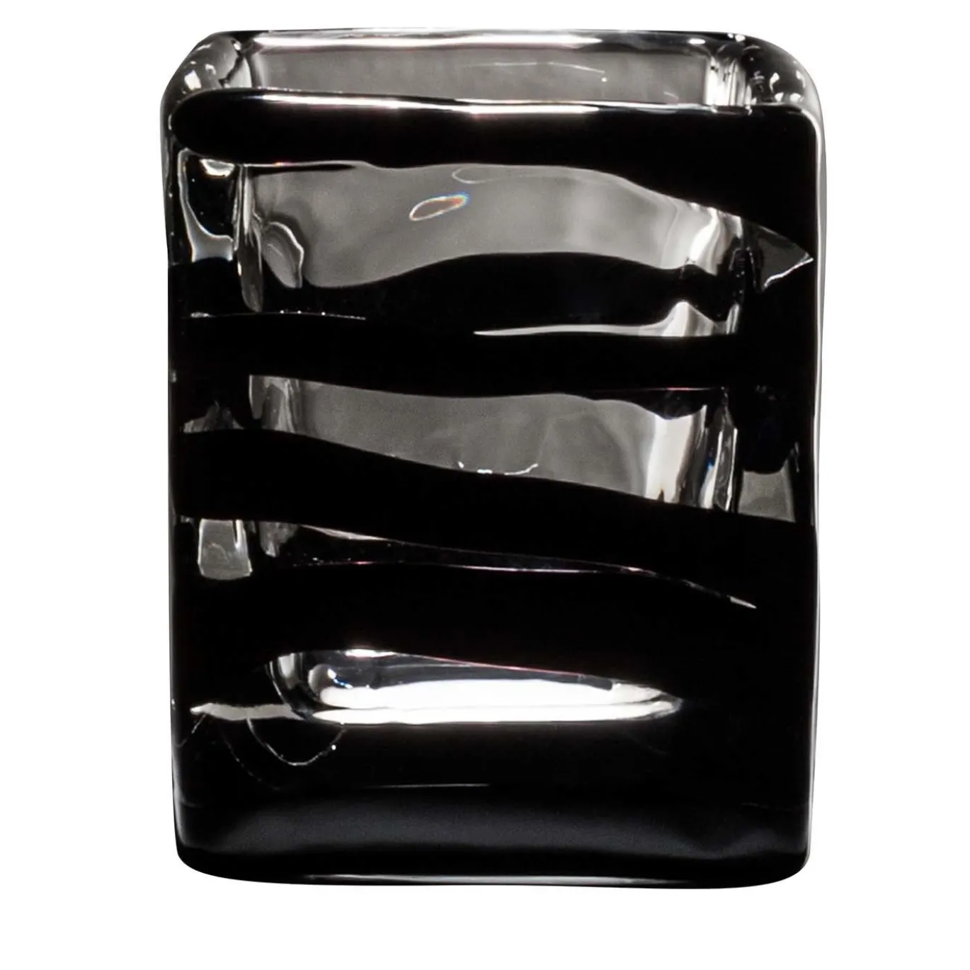 Vaso quadrato Black Belt di Peter Marino in vetro trasparente