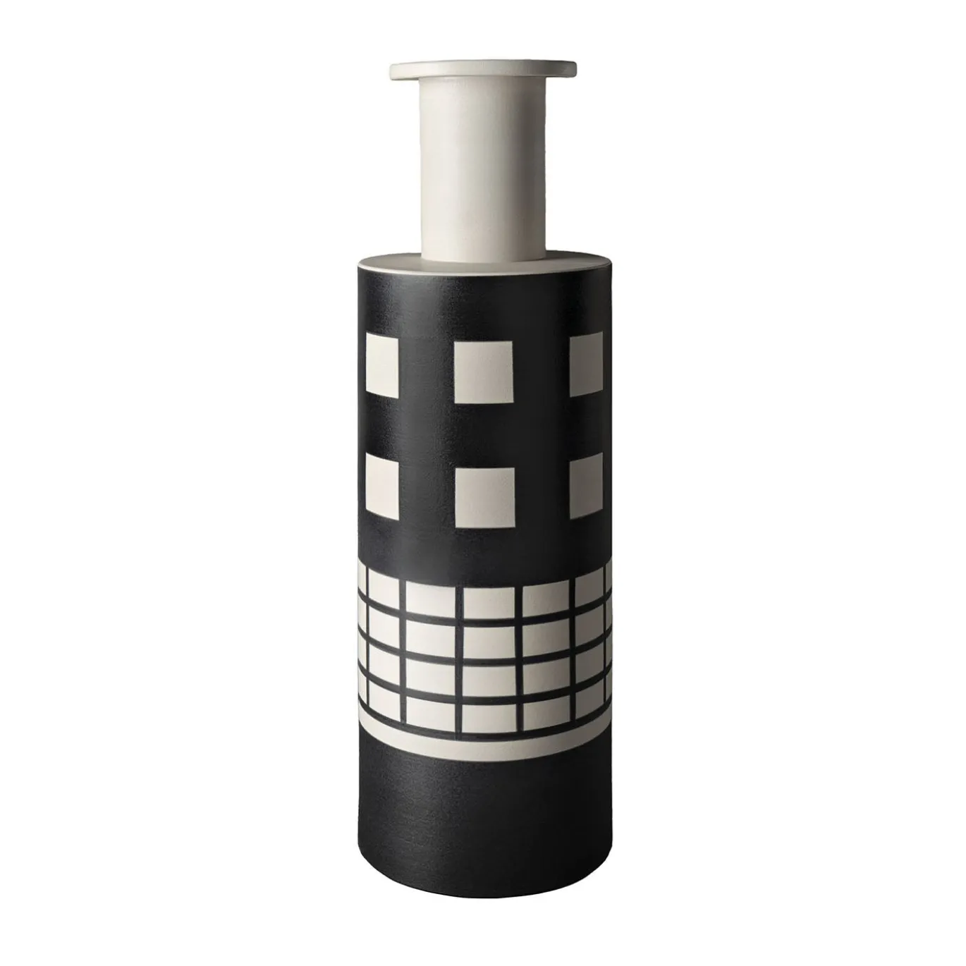 Vaso Reel in Ceramica Bianca e Nera di Ettore Sottsass