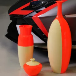Vaso Riflesso di Gara in ceramica arancione e giallo zabaione