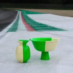 Vaso Riflesso Motor in ceramica verde neon e giallo zabaione