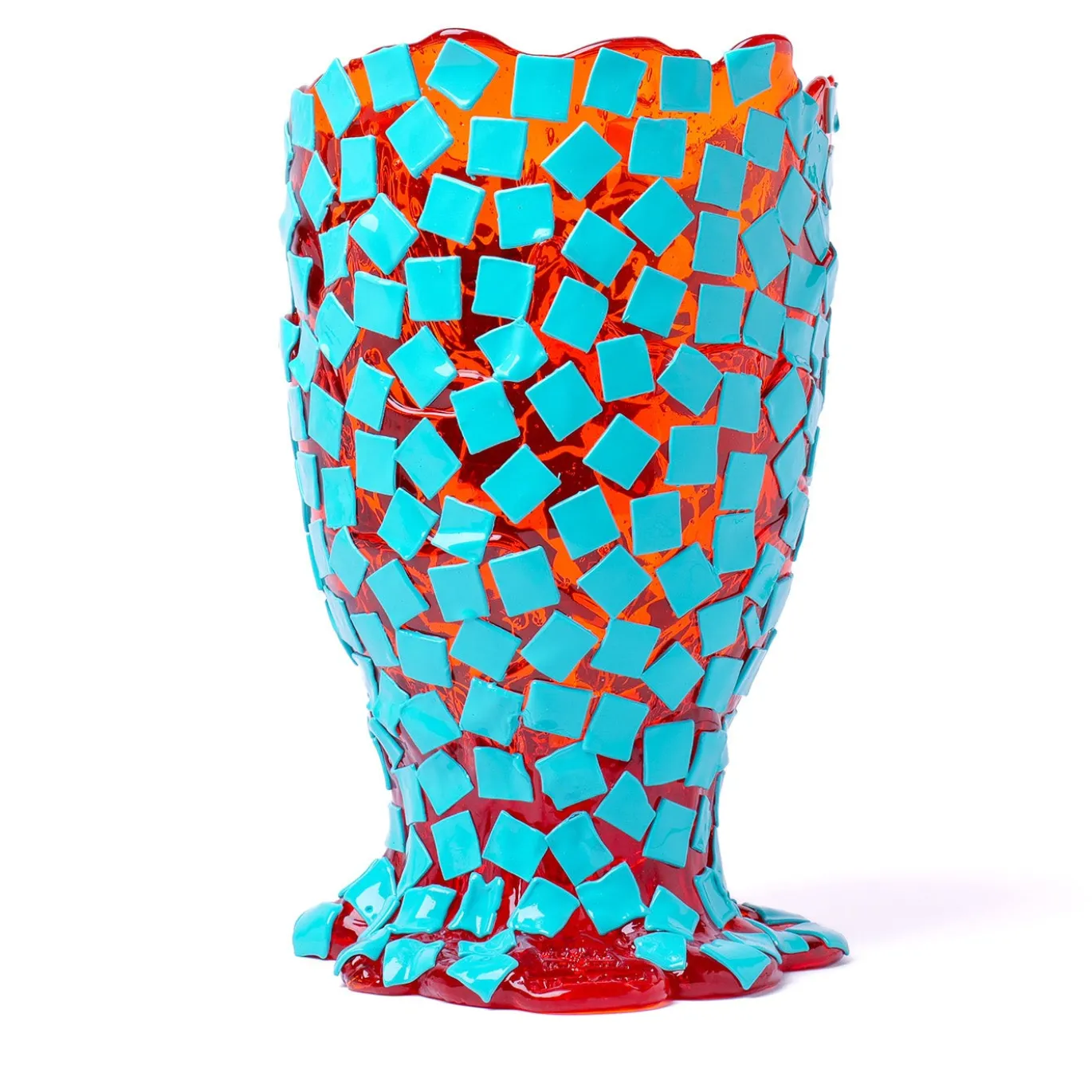 Vaso Rock in resina arancione e turchese di Gaetano Pesce