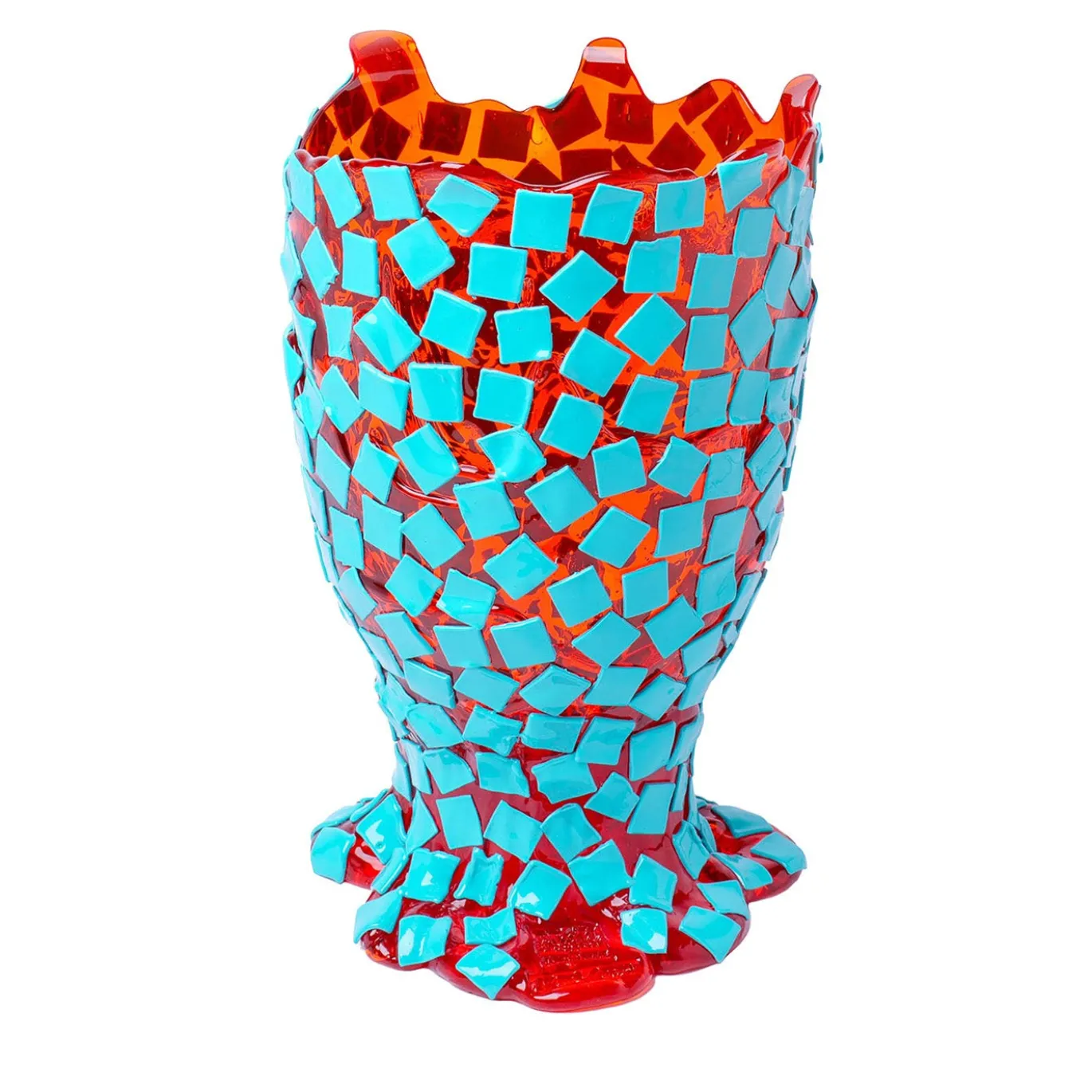 Vaso Rock in resina arancione e turchese di Gaetano Pesce