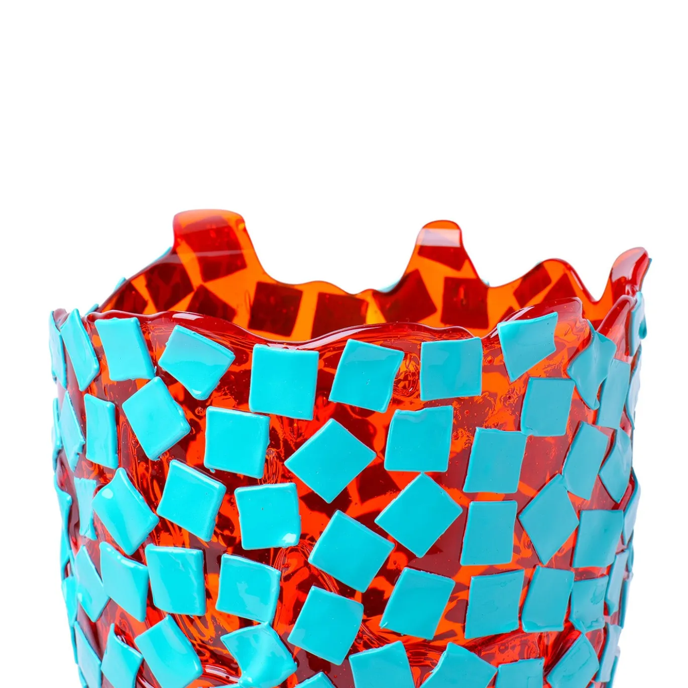 Vaso Rock in resina arancione e turchese di Gaetano Pesce