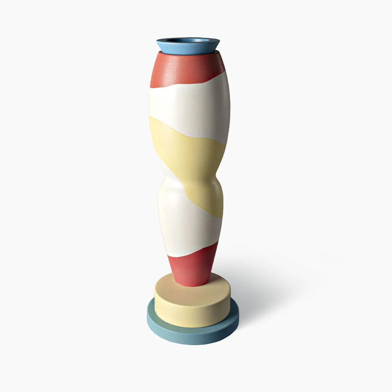 Vaso rosso, giallo e bianco di George J. Sowden