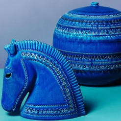 Vaso Rotondo Grande in Ceramica Blu di Aldo Londi
