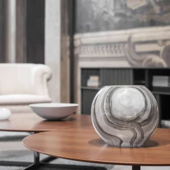 Vaso rotondo grigio Marmo con oro