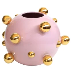 Vaso Rotondo Sfere In Ceramica Dorata E Rosa