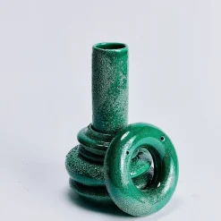Vaso Saturno grande in ceramica smaltata verde smeraldo