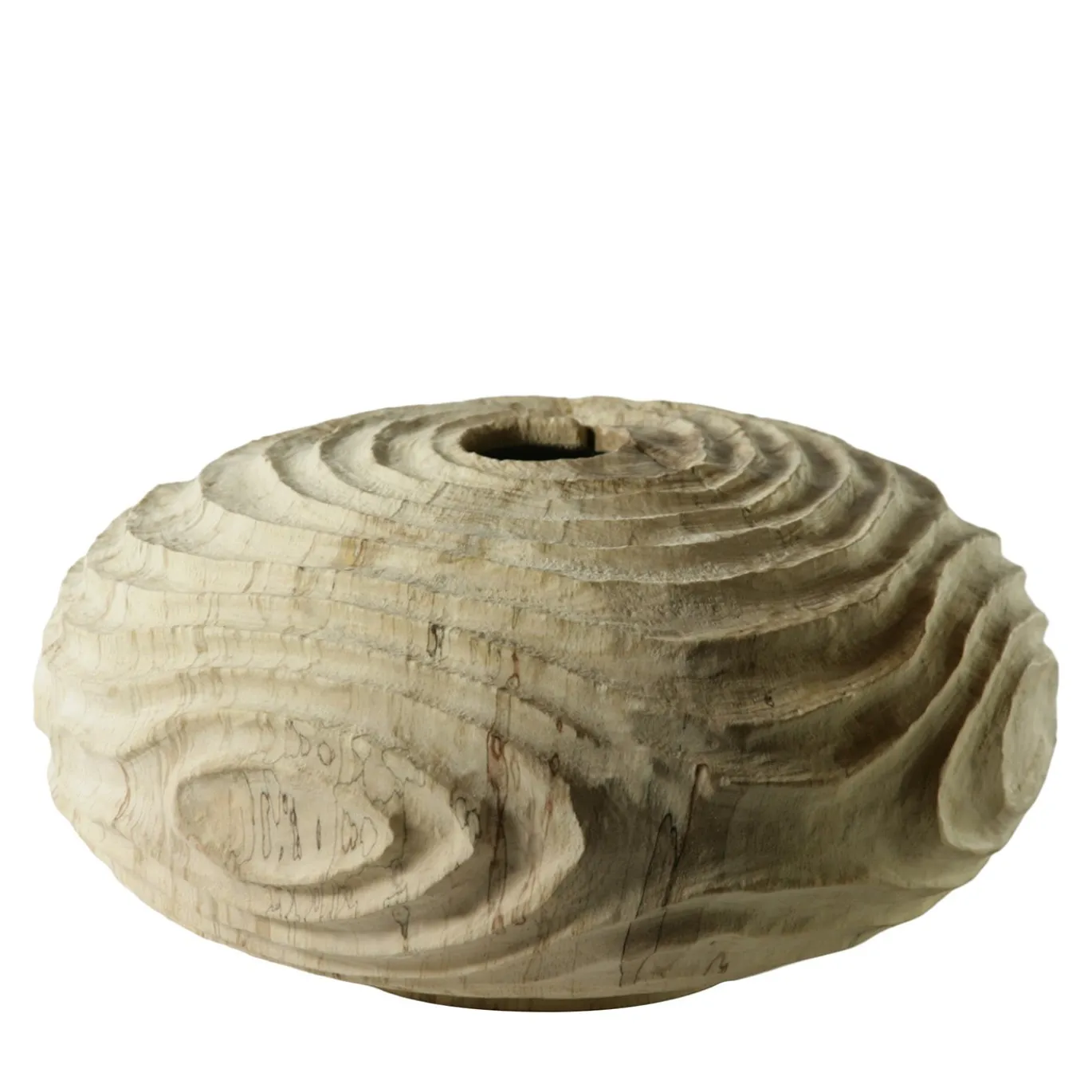 Vaso scultoreo in legno di faggio Fagus Sylvatica con scanalature concentriche