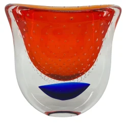 Vaso scultoreo in vetro di Murano rosso e blu Gran Sommerso
