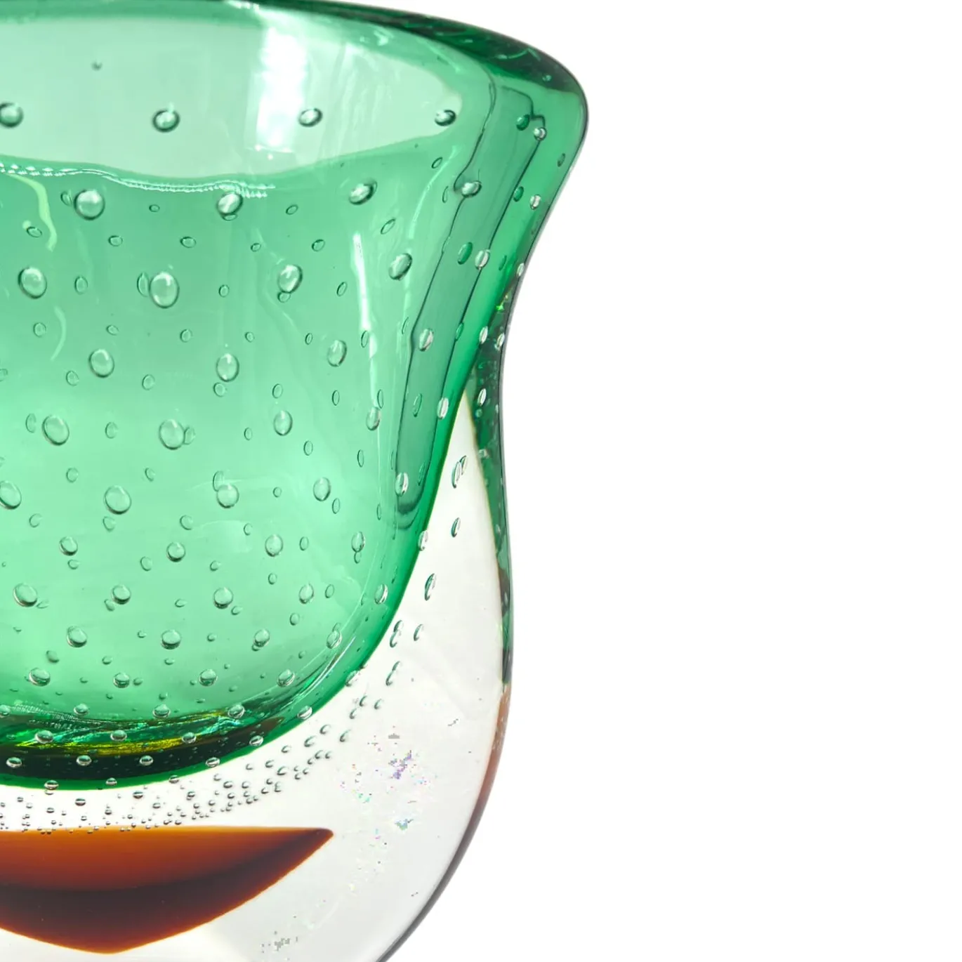 Vaso scultoreo in vetro di Murano verde e rosso Gran Sommerso