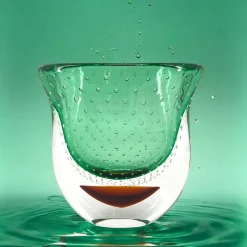 Vaso scultoreo in vetro di Murano verde e rosso Gran Sommerso