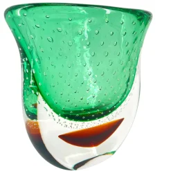 Vaso scultoreo in vetro di Murano verde e rosso Gran Sommerso