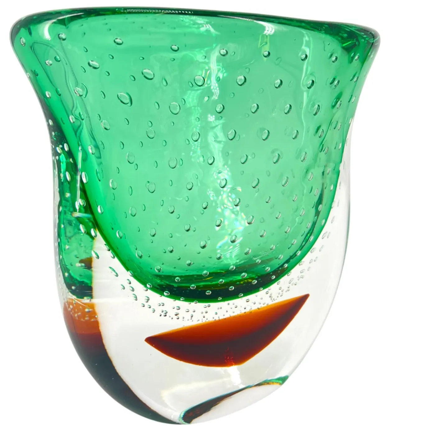 Vaso scultoreo in vetro di Murano verde e rosso Gran Sommerso