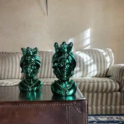 Vaso Scultoreo Taormina Testa di Moro in Marmo Verde e Resina