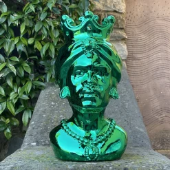 Vaso Scultoreo Taormina Testa di Moro in Marmo Verde e Resina