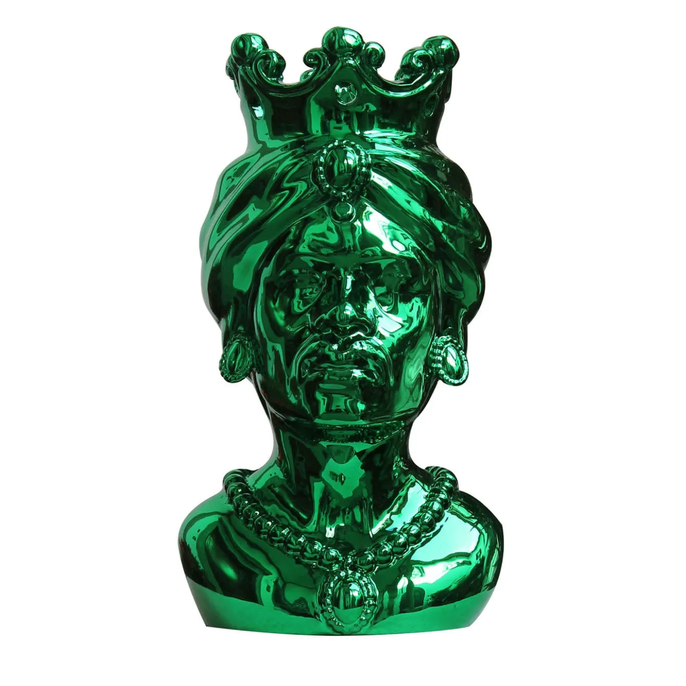 Vaso Scultoreo Taormina Testa di Moro in Marmo Verde e Resina