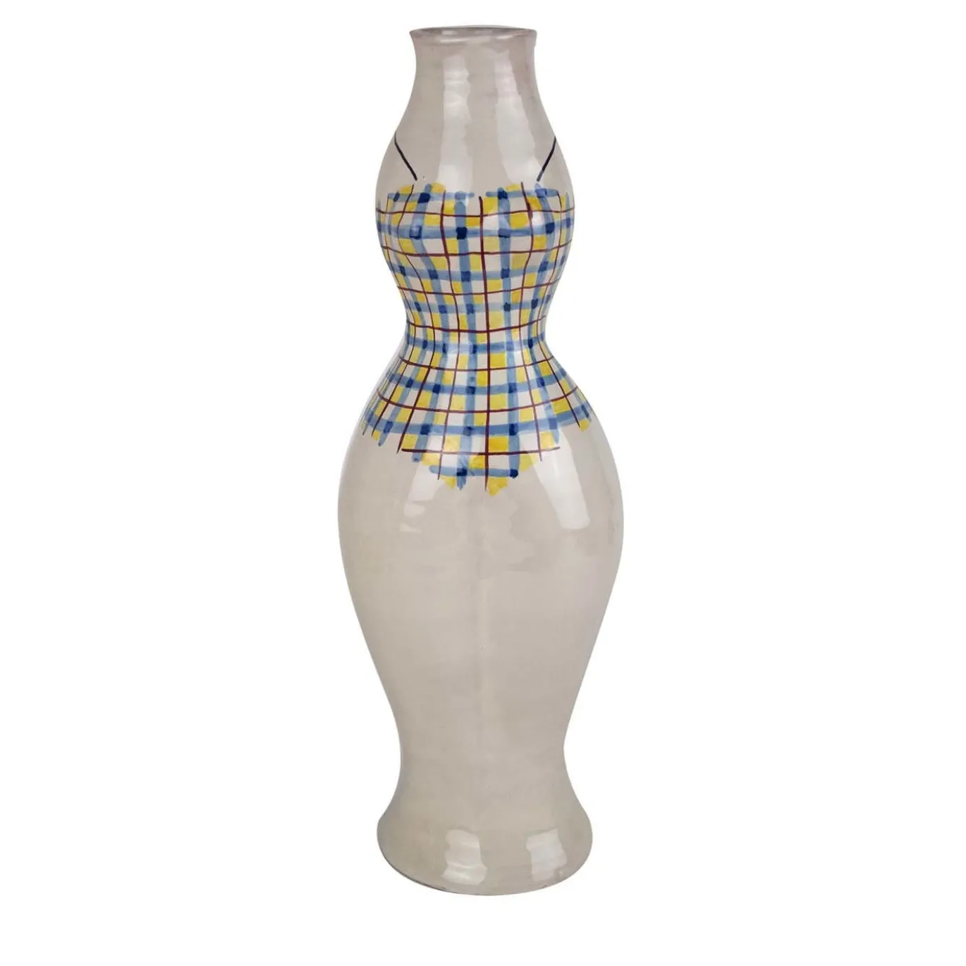 Vaso scultura con costume da bagno a scacchi in ceramica