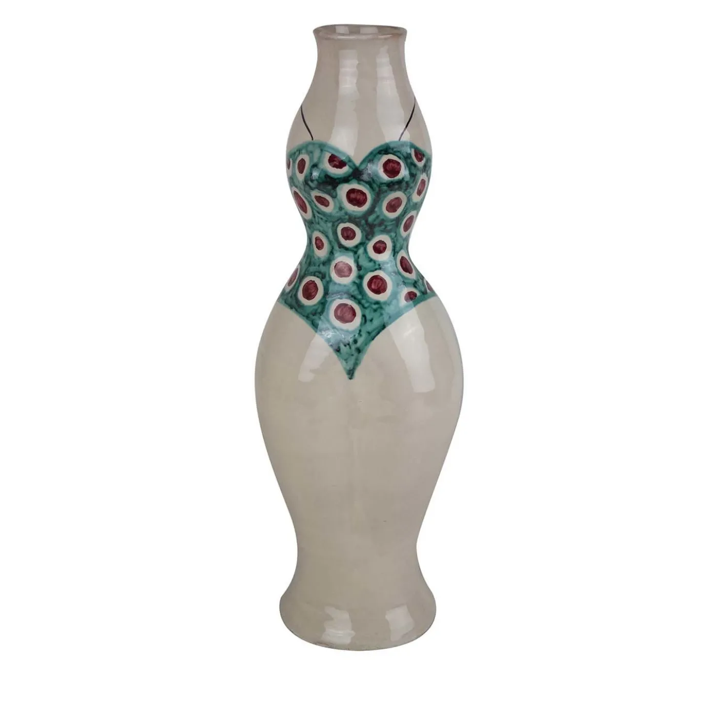 Vaso scultura in ceramica con costume da bagno a pois