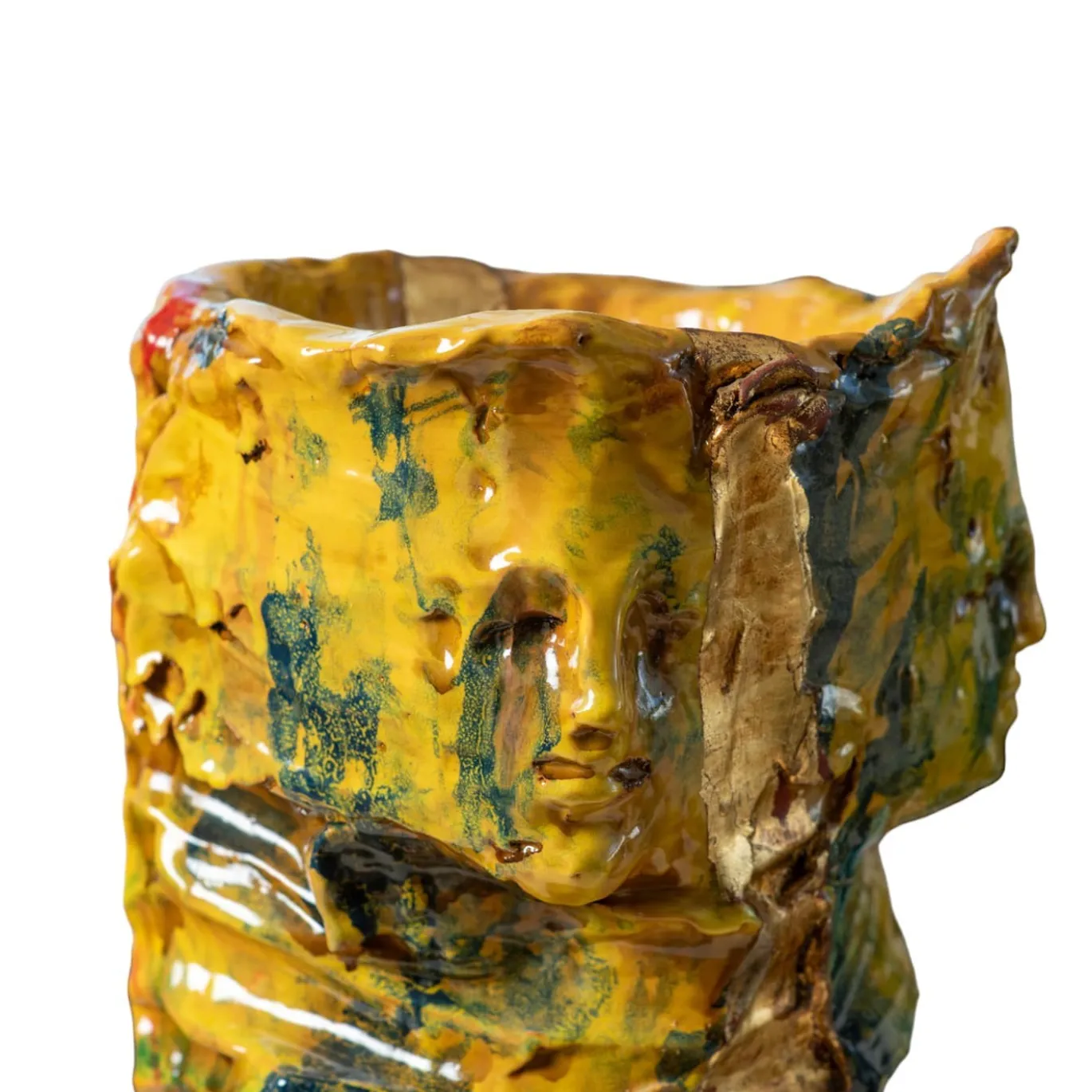 Vaso scultura in ceramica policroma Visione