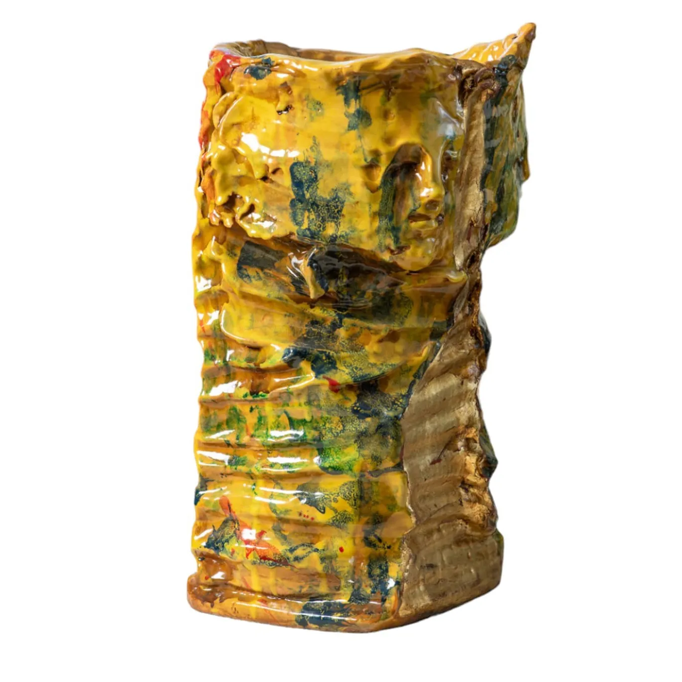 Vaso scultura in ceramica policroma Visione