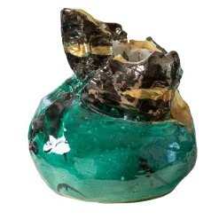 Vaso scultura in ceramica policroma L'abbraccio