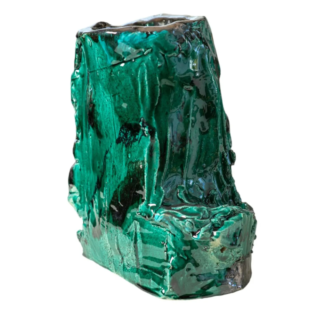Vaso scultura in ceramica Volto Velato Verdigris