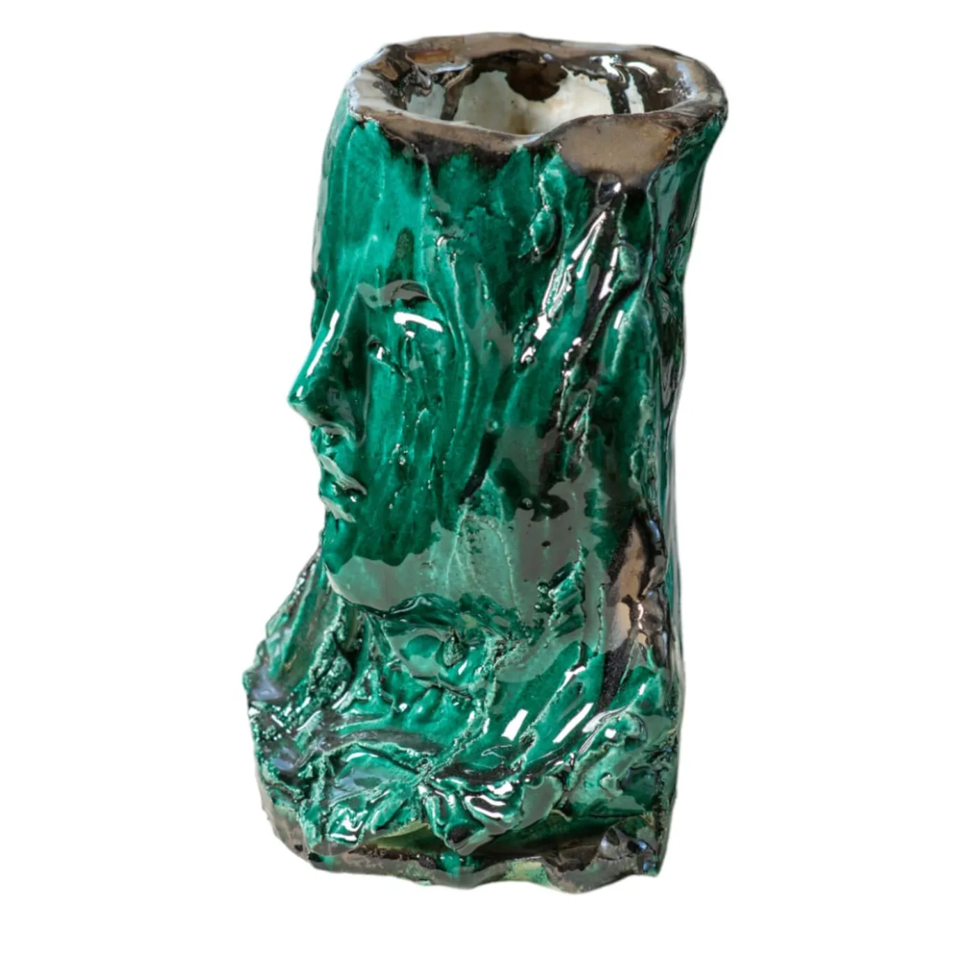 Vaso scultura in ceramica Volto Velato Verdigris