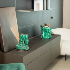 Vaso scultura in ceramica Volto Velato Verdigris