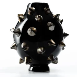 Vaso-scultura in vetro nero di Murano