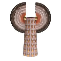 Vaso Solar Disc Bird with Wings in ceramica marrone e rosa di Sara Ricciardi