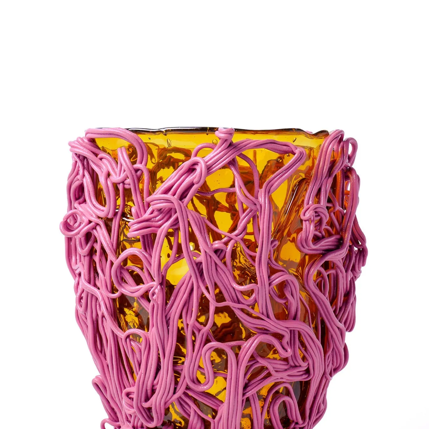 Vaso Spaghetti Special Grande in resina ambra e malva di Gaetano Pesce