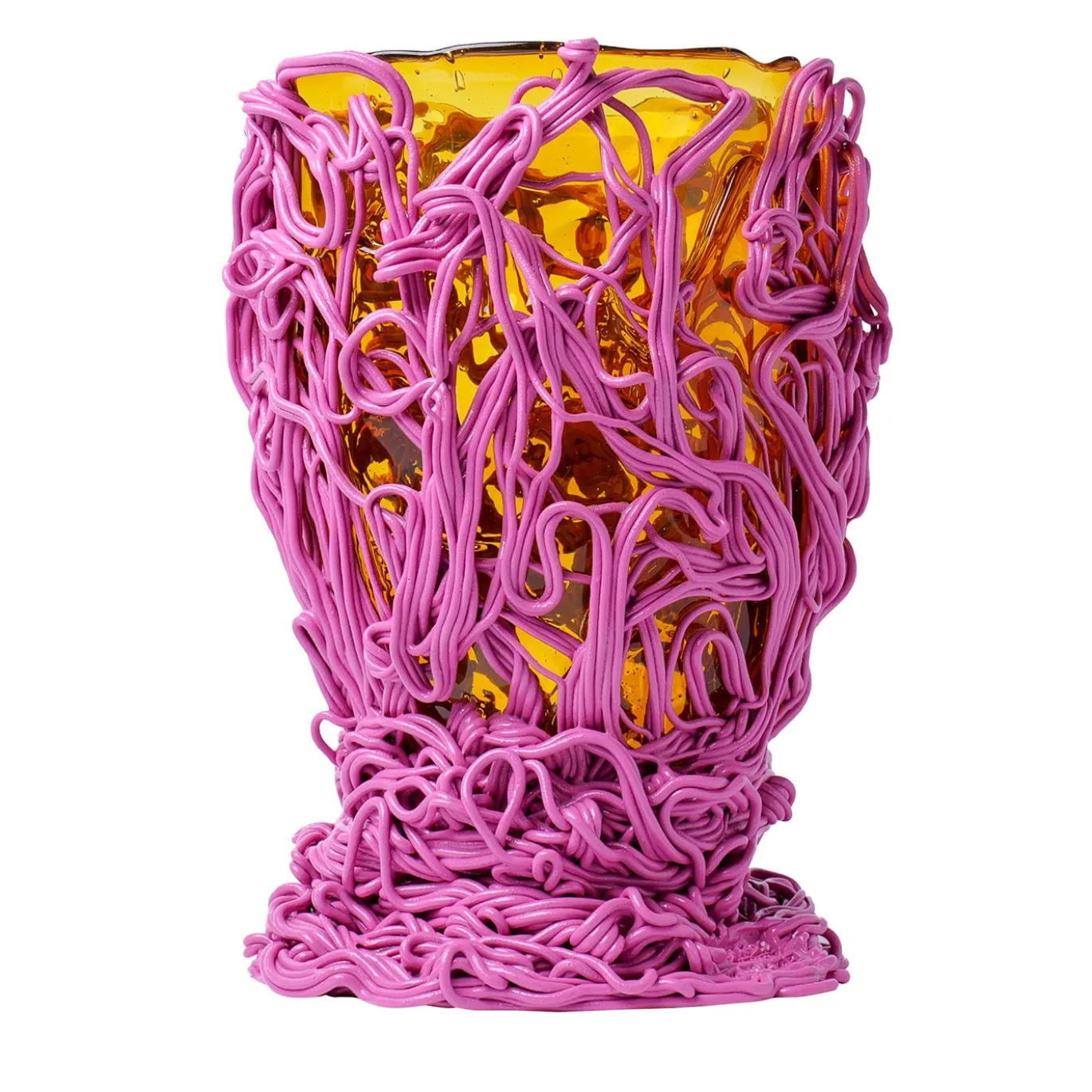 Vaso Spaghetti Special Grande in resina ambra e malva di Gaetano Pesce