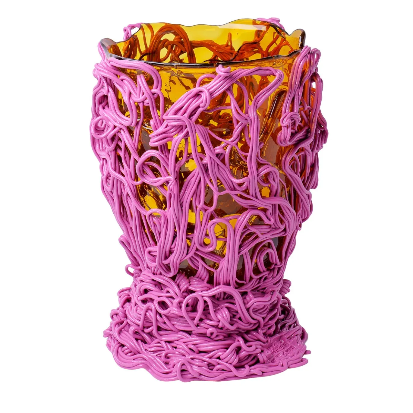 Vaso Spaghetti Special Medio in resina ambra e malva di Gaetano Pesce