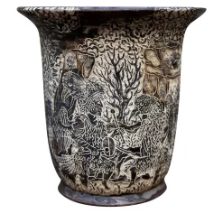 Vaso Stonehenge in gres nero e smalto lavico