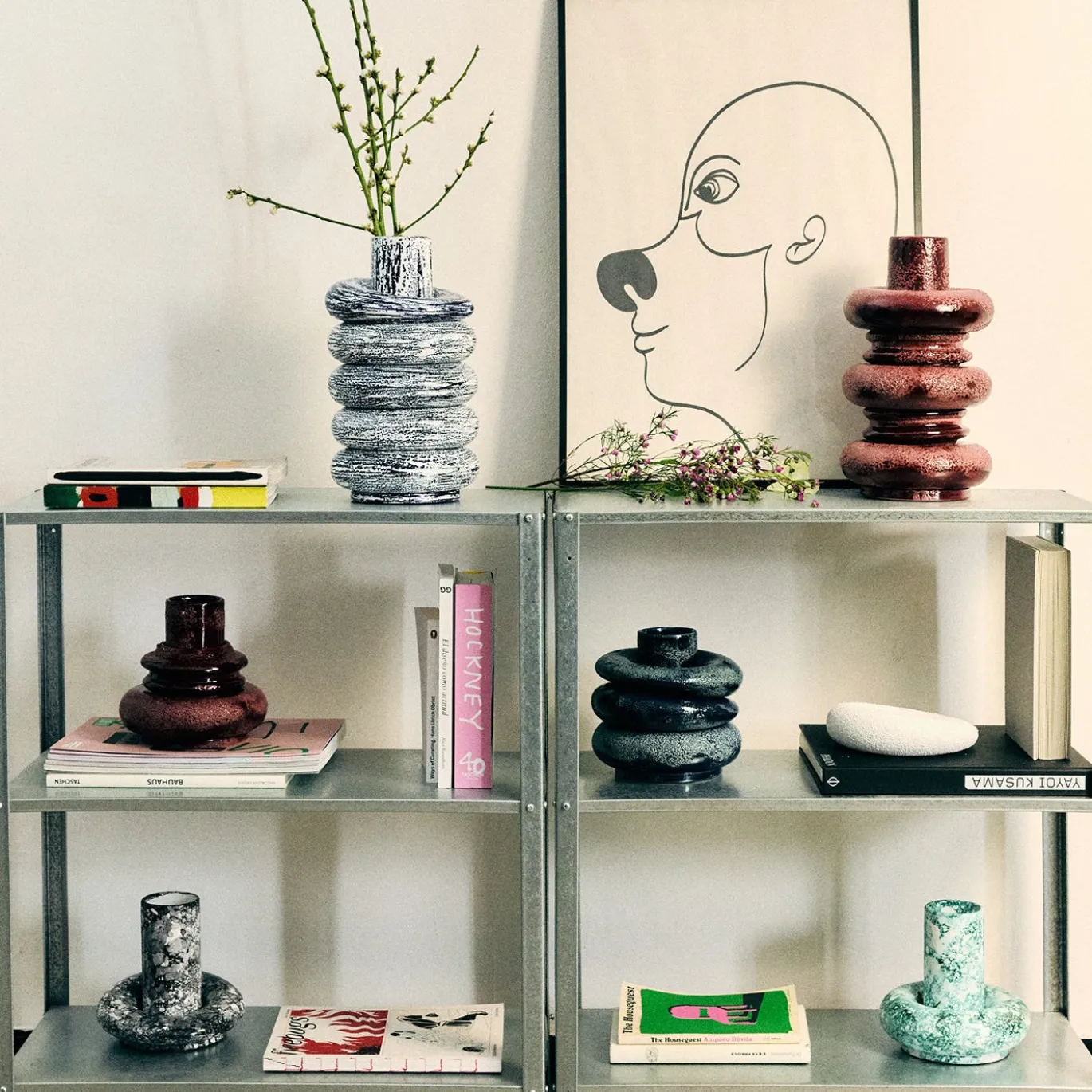 Vaso Terra grande in ceramica smaltata blu e bianca