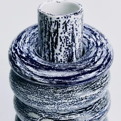 Vaso Terra grande in ceramica smaltata blu e bianca