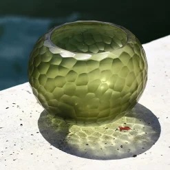 Vaso tondo verde piccolo Bocia Laguna tecnica Molatura
