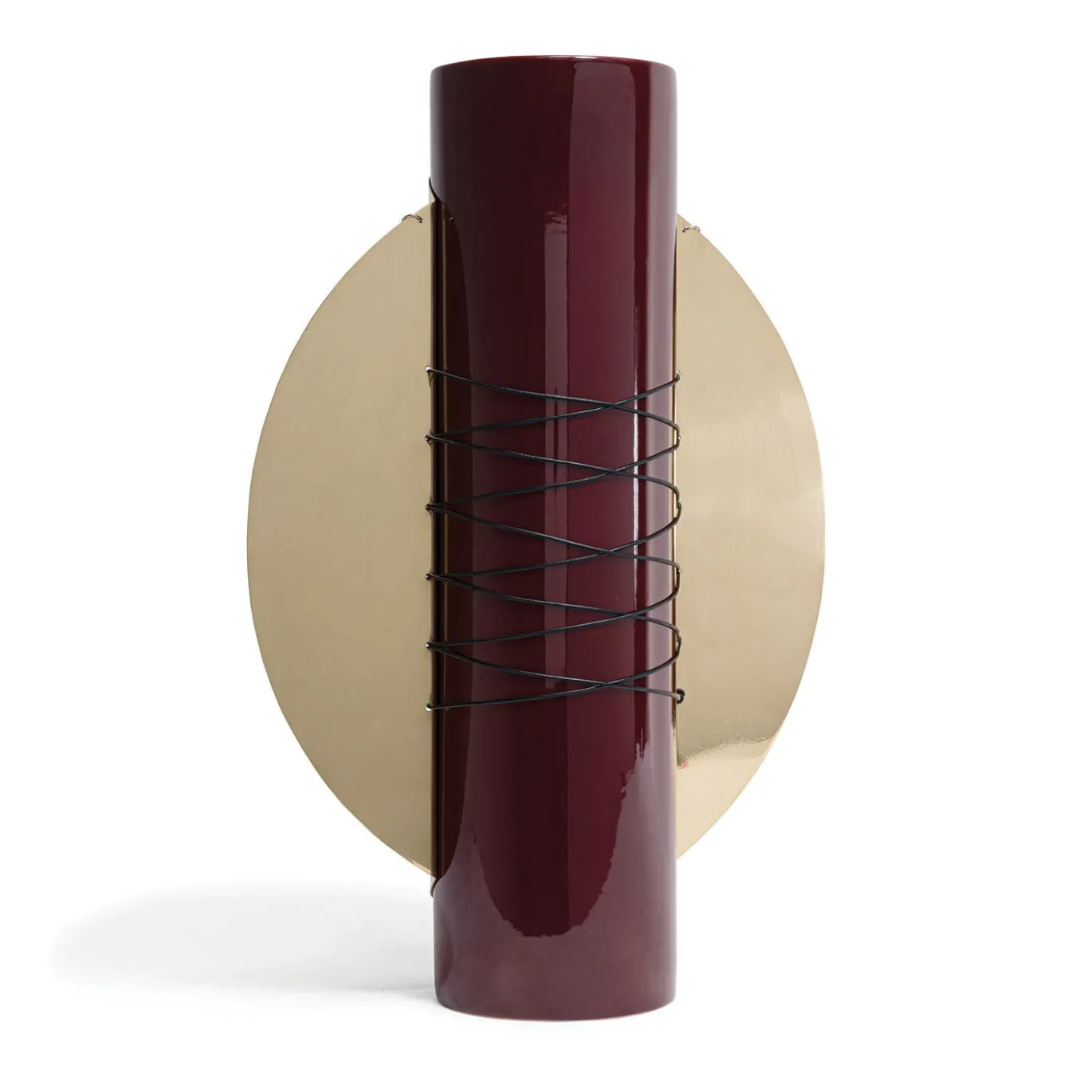 Vaso Totem 2 Big Bordeaux in ceramica con dettagli in metallo