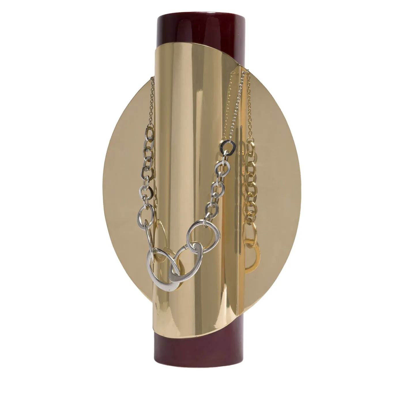 Vaso Totem 2 Big Bordeaux in ceramica con dettagli in metallo