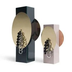 Vaso Totem 3 Grande in Ceramica Verde Scuro con Dettagli in Metallo