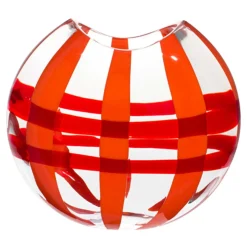 Vaso trasparente a righe rosse e arancioni Eclissi di Carlo Moretti