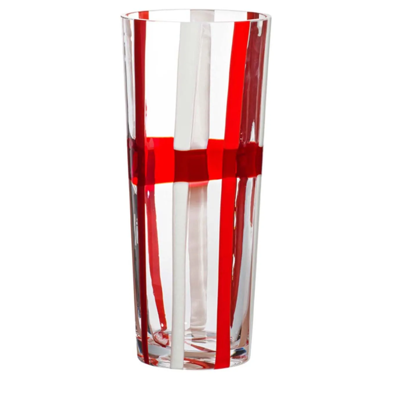 Vaso Troncocono a righe bianche e rosse di Carlo Moretti