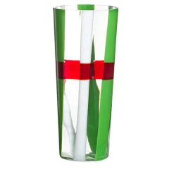 Vaso Troncocono a strisce verdi/bianche/rosse di Carlo Moretti