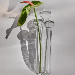 Vaso tubolare in cristallo soffiato a bocca trasparente Corallo n.8