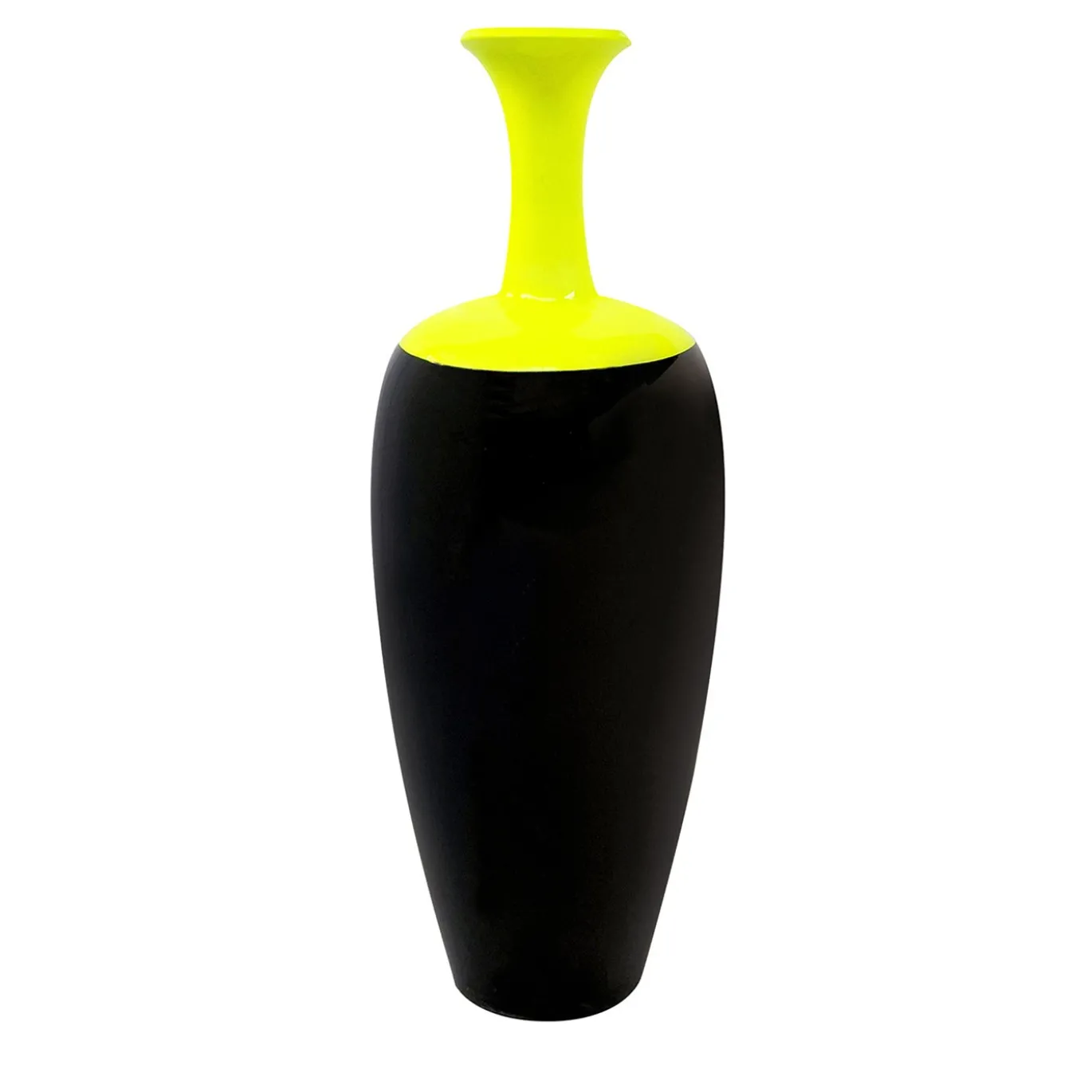 Vaso Velocità Pura in ceramica giallo fluo e nero intenso