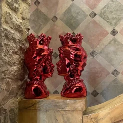Vaso Vulcano Testa di Mora in Marmo Rosso